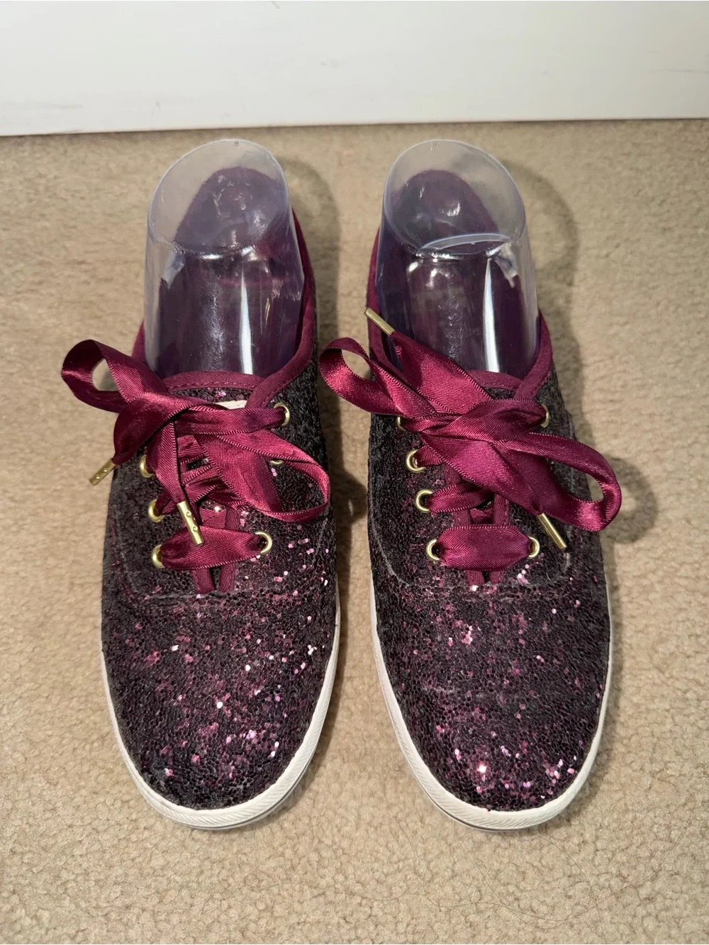 Keds x Kate Spade New York Womens 7.5 Burgundy Glitter Sparkle Sneakers Shoes